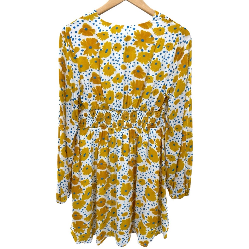 Anthropologie Vera Buttercup Dress Small White Yellow Flower Print Ruched Waist - Picture 10 of 10